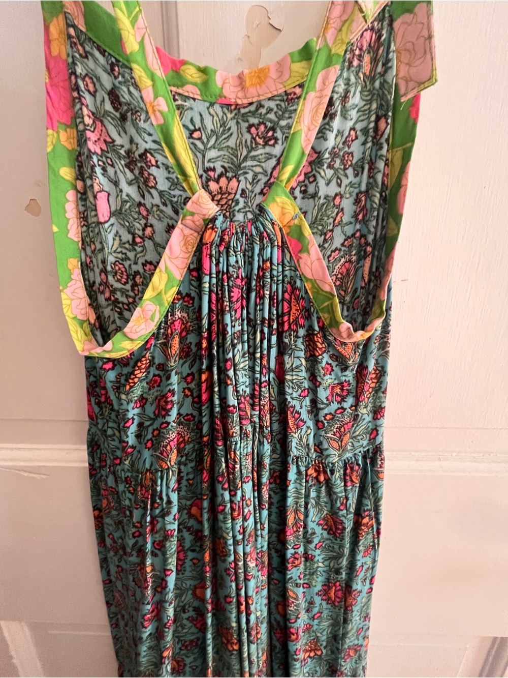 NATURAL LIFE Teal Maxi Dress with Pink Floral Details - Picture 4 of 5